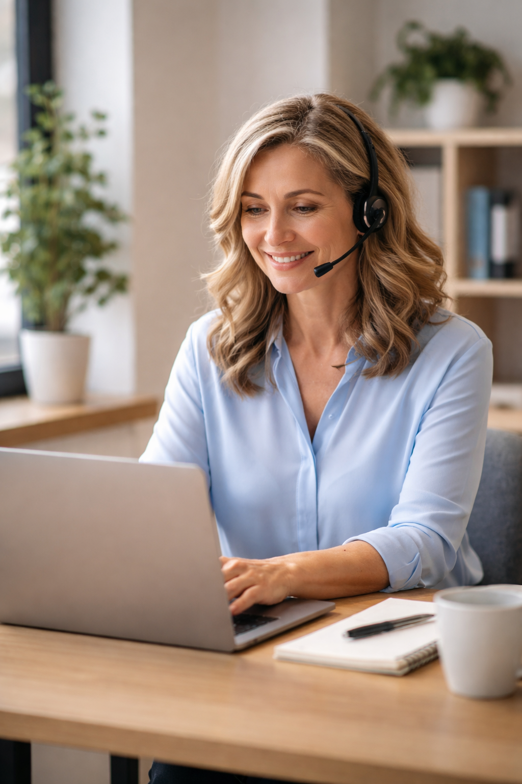 Professional customer support agent working with NeuraFlow